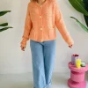 PEACHY ORANGE BUTTON CARDIGAN