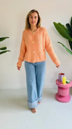 PEACHY ORANGE BUTTON CARDIGAN