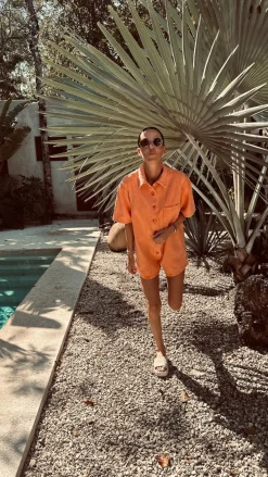 RAFAELA ORANGE DENIM PLAYSUIT