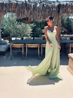 ROJINA LIME SEQUINS BEADS DRESS
