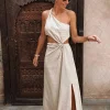 SIHAM BEIGE CUT-OUT LINEN DRESS