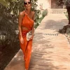 SIHAM RUST ORANGE CUT-OUT LINEN DRESS