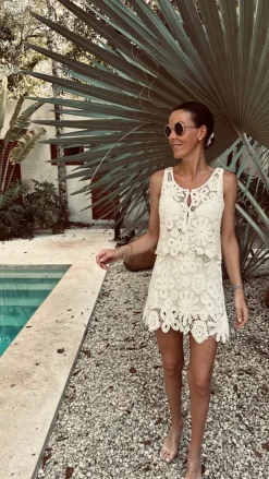 SOL Y LUNA WHITE CROCHET TWO-PIECE SET