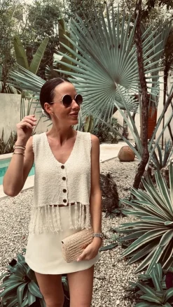 SOMRBILLA ECRU FRINGE TOP