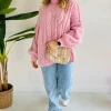 SPRING PINK CABLE KNIT PULLOVER