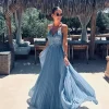 STEPHIE BLUE EMBROIDERED PLISSÉ DRESS