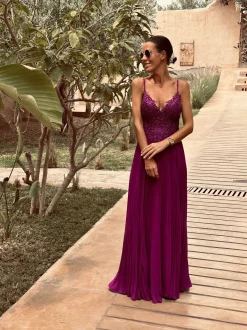STEPHIE PURPLE EMBROIDERED PLISSÉ DRESS