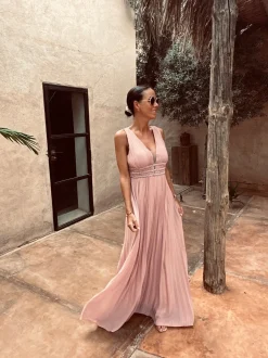 YASIRA OLD PINK PEARLS DRESS