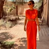 ZAINAH ORANGE LINEN CUT-OUT DRESS