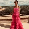 ZOYA FUCHSIA CROCHET TULLE DRESS