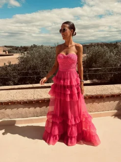 ZOYA FUCHSIA CROCHET TULLE DRESS